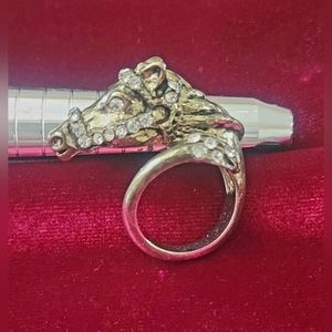 Horse head ring with clear stone accents
